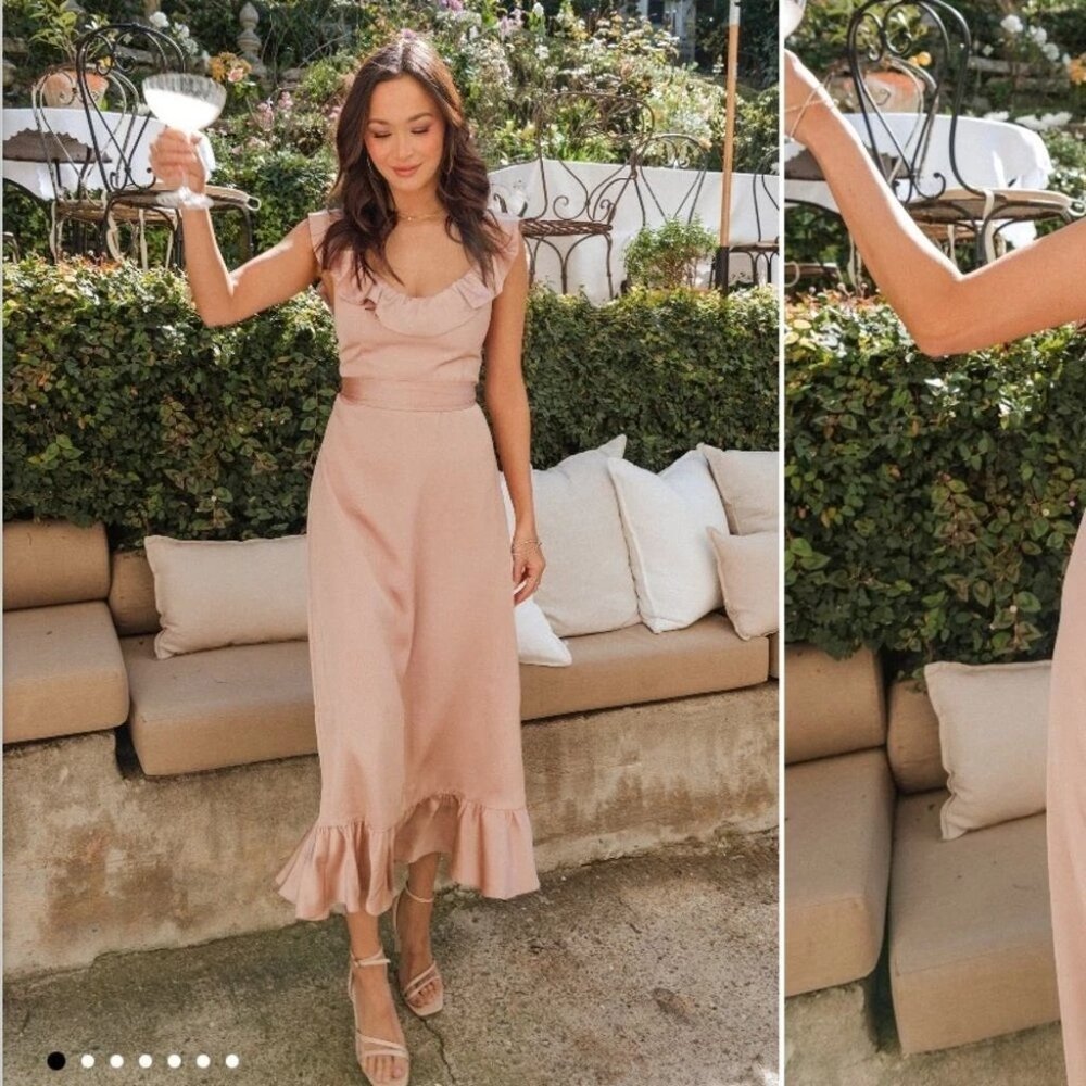 NWOT Show Me Your Mumu XXL Alexis Midi Dress Rose Pink Ruffle Satin Midi Dress